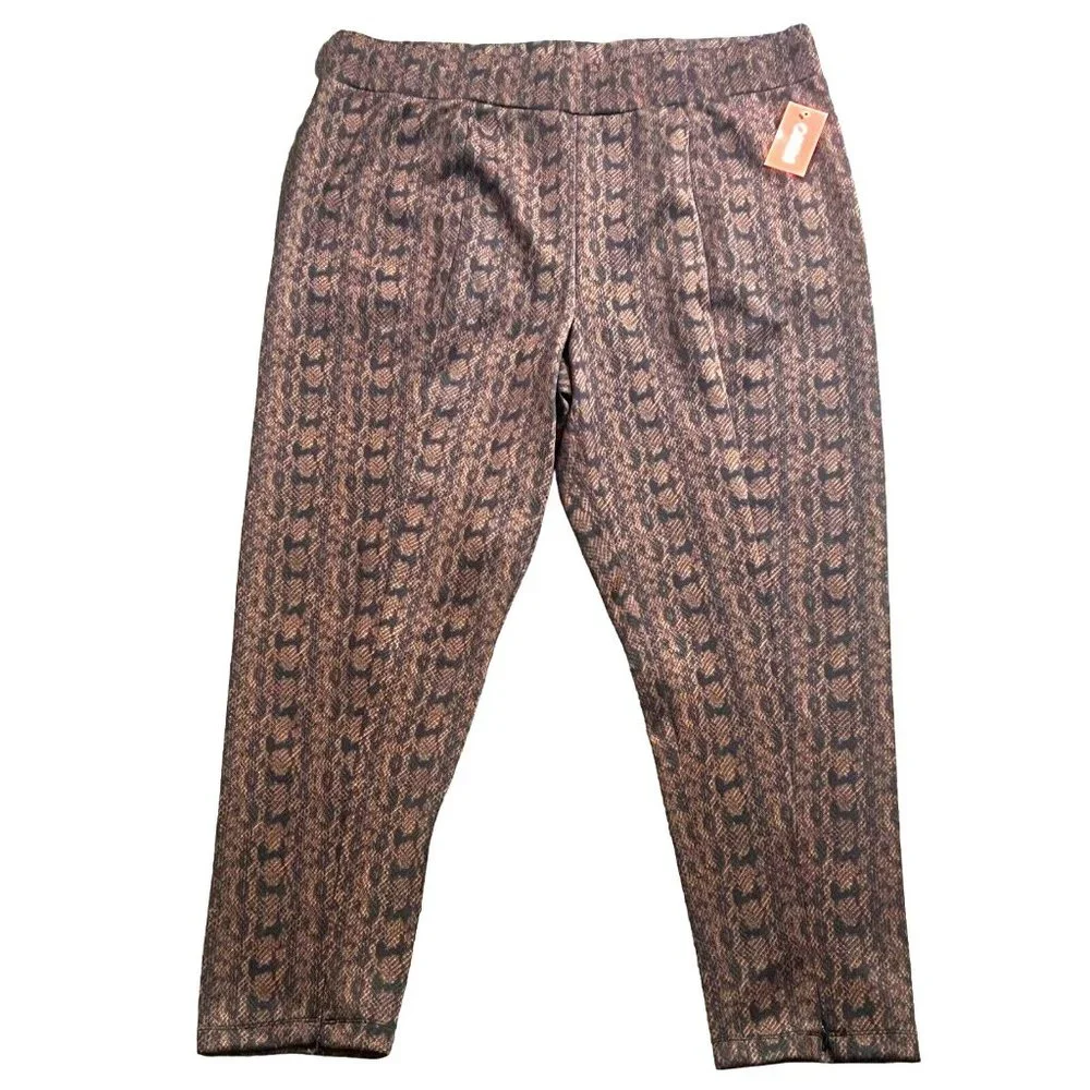 INTEMPO Women's Plus Size Fitted Scuba Dress Pants Brown Snake Size 3X NWT - Picture 1 of 6